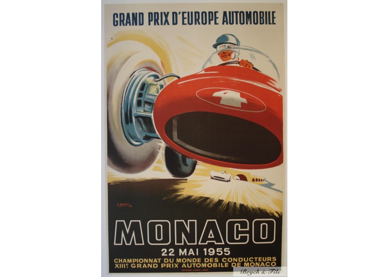 Affiche Originale du Grand Prix de Monaco 1955 illustrée par J. Ramel