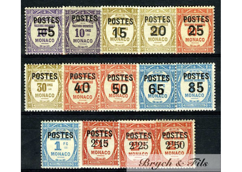 1937 MONACO N°140/153 TIMBRES TAXE SURCHARGES POSTE xx