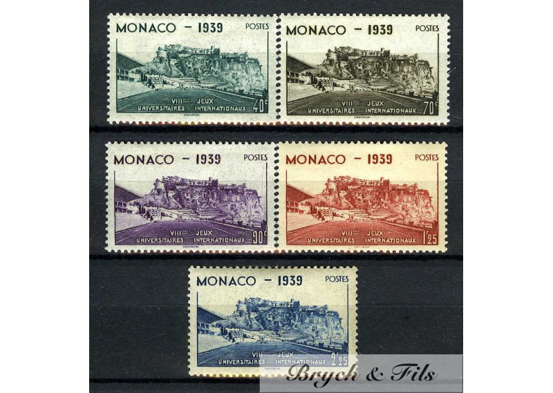 1939 MONACO N°195/199 TIMBRES POSTE STADE LOUIS II xx