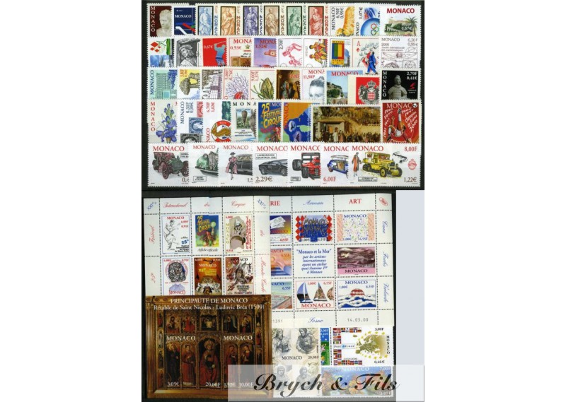 2000 MONACO ANNEE COMPLETE TIMBRES POSTE BF n°94 xx