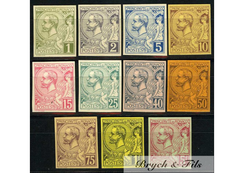 1891-94 Monaco Poste N°11-21 Non Dentelé sur Bristol Albert Ier Neuf sans gomme d'Origine (x)