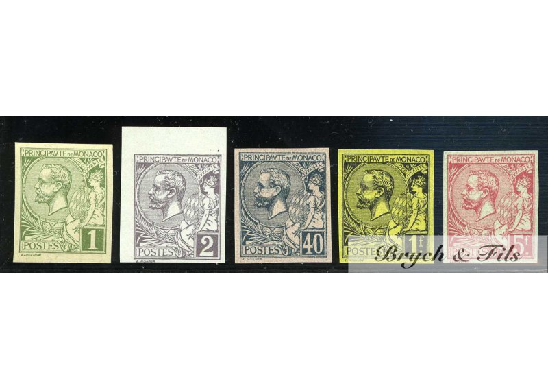 1891-94 Monaco Poste N°11a-12a-17a-20b-21b Non Dentelé Albert Ier Sans Gomme d'Origine Superbe (x)