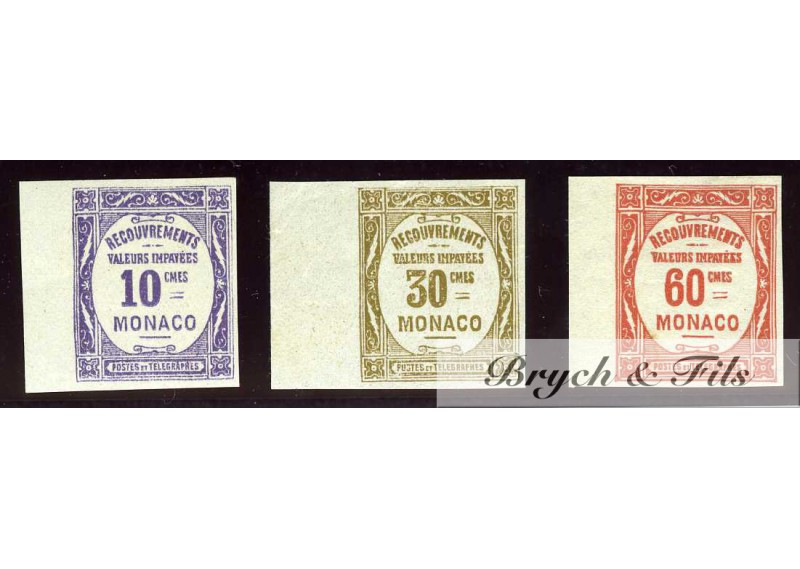 1919 Monaco Taxe N°14a-15a-16a Non Dentelé Neuf Sans Gomme d'Origine Superbe (x)
