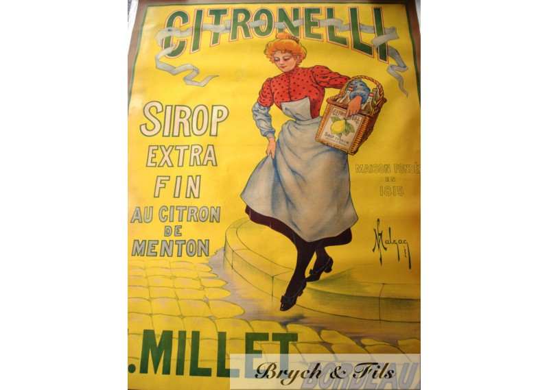 Affiche originale "Sirop Citronelli Bordeaux 1902"