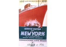 Affiche originale "Service rapide pour New-York paquebot Bremen 1937
