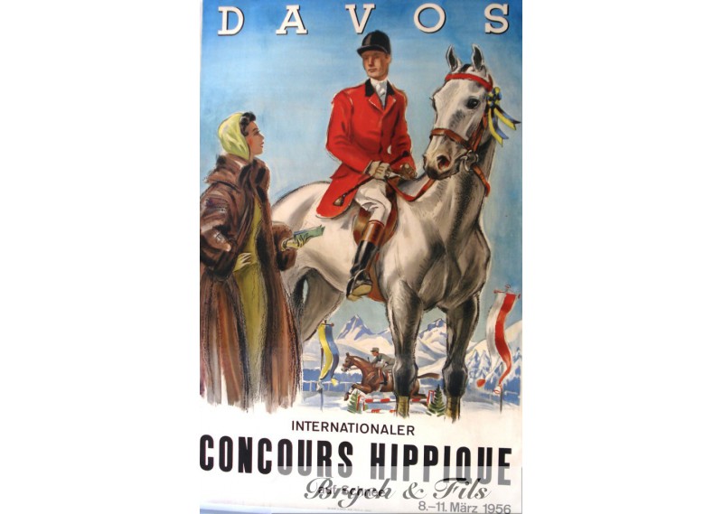 Affiche originale "Davos concours hippique 1956"