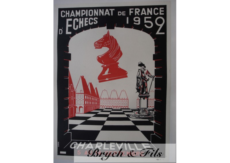 Affiche originale"Championnat d'echecs de France 1952 Charleville