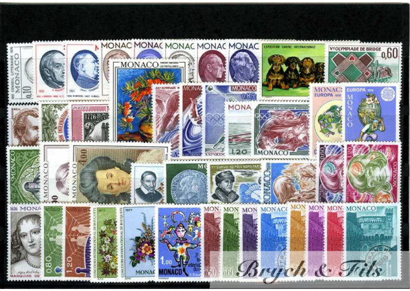 1976 MONACO ANNEE COMPLETE TIMBRES POSTE Préo N°38/45 xx