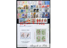 1986 MONACO ANNEE COMPLETE TIMBRES POSTE Préo N°90/93 Taxe N°83/86 BF N°35-36 xx