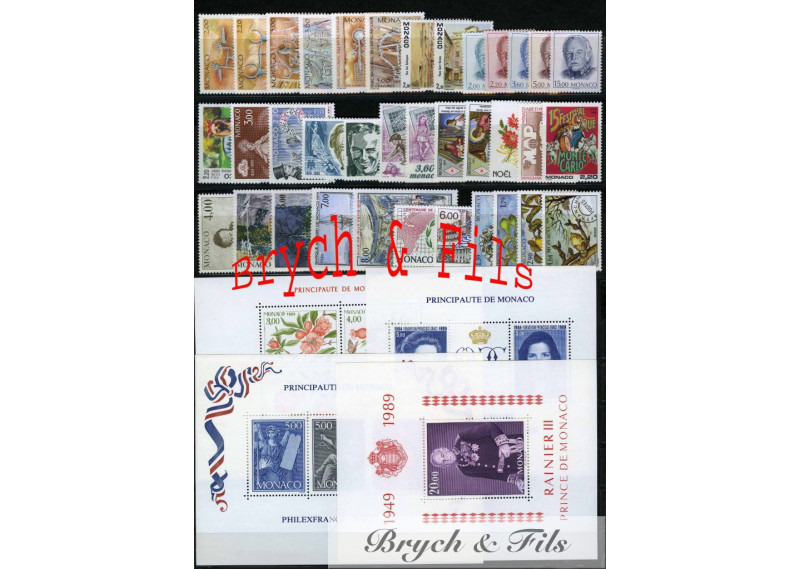 1989 MONACO ANNEE COMPLETE TIMBRES POSTE Préo N°102/105 BF N°44/45 - 47/48 xx