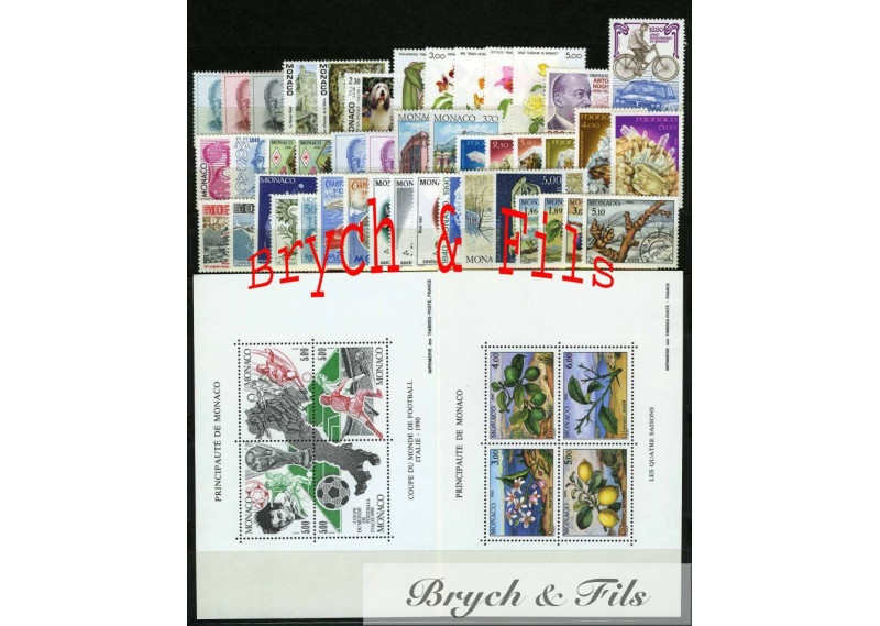 1990 MONACO ANNEE COMPLETE TIMBRES POSTE Préo N°106/109 BF N°50-51 xx