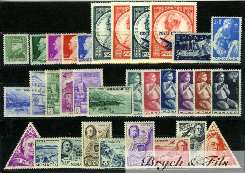 1946 MONACO ANNEE COMPLETE TIMBRES POSTE + P.A. N°13/21 xx