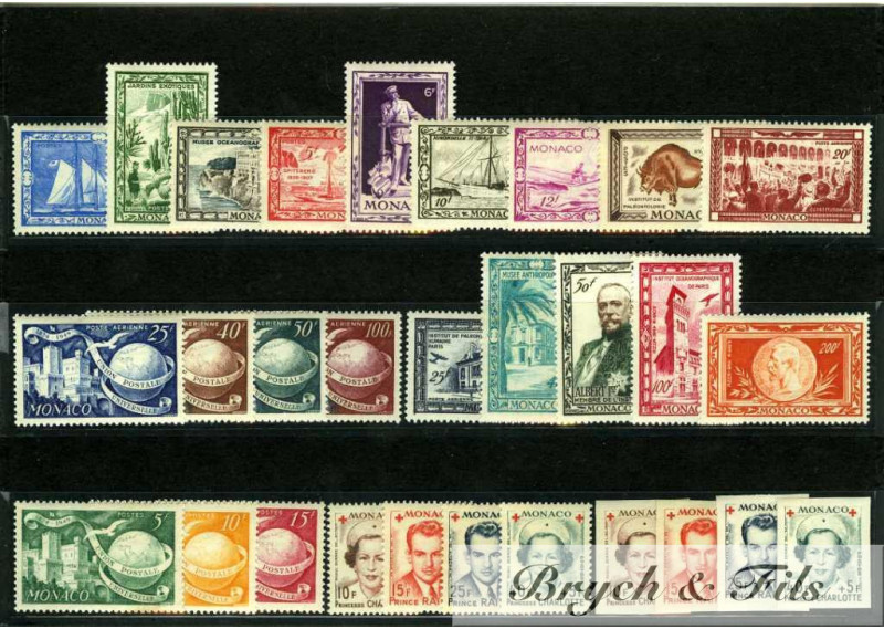 1949 MONACO ANNEE COMPLETE TIMBRES POSTE  + P.A. N°36/41 et 45/48 xx