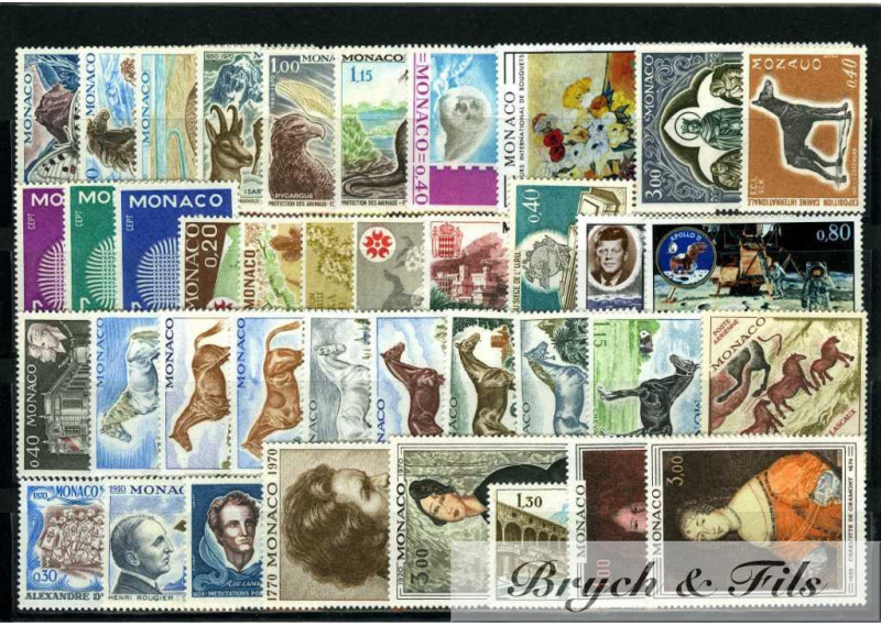 1970 MONACO ANNEE COMPLETE TIMBRES POSTE + P.A. N°95 xx
