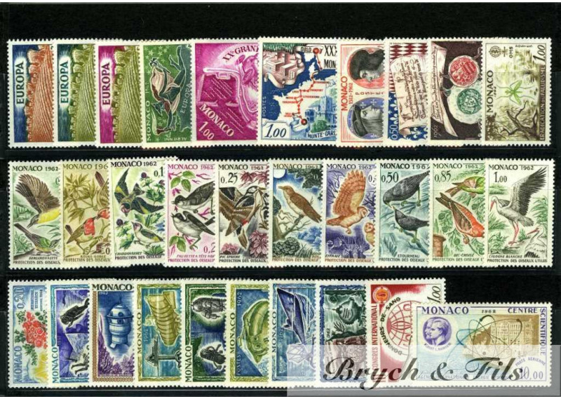 1962 MONACO ANNEE COMPLETE TIMBRES POSTE + P.A. 79/80 xx