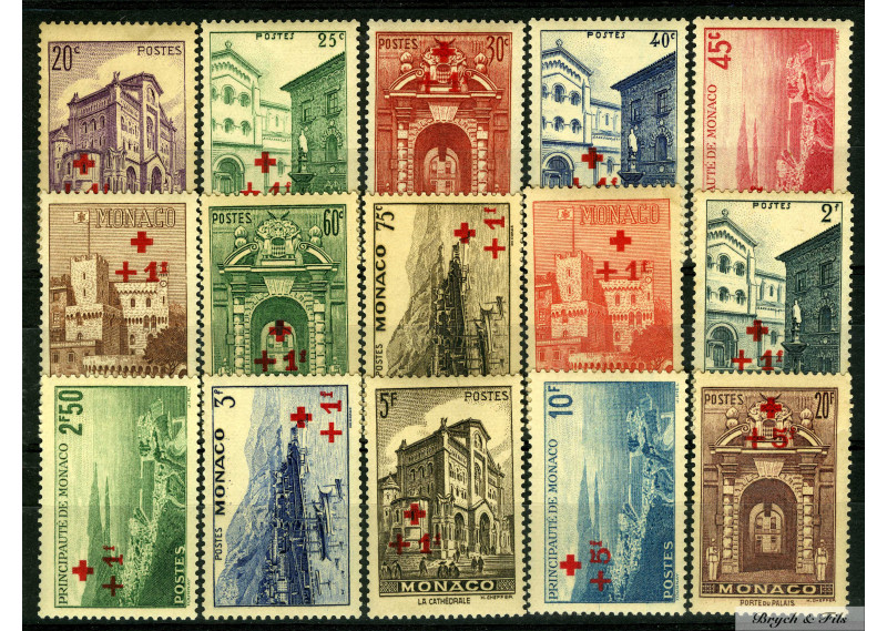 1940 MONACO ANNEE COMPLETE N°200/214 TIMBRES POSTE CROIX ROUGE xx