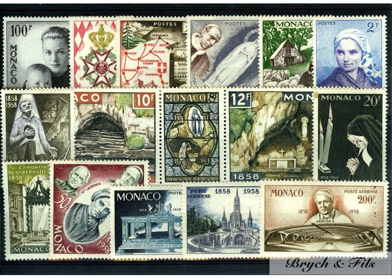 1958 MONACO ANNEE COMPLETE TIMBRES POSTE + PA  xx