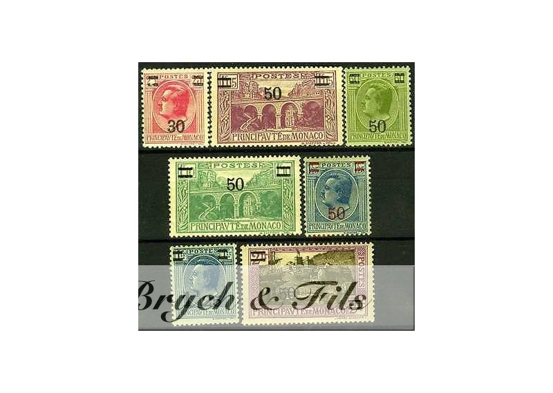 1926-31 MONACO N°104/110 TIMBRES POSTE SURCHAGES xx