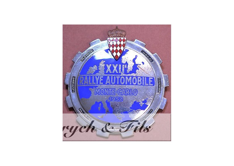 1952 MONACO BADGE PLAQUE CALANDRE EMAILLE 22e RALLYE MONTE CARLO