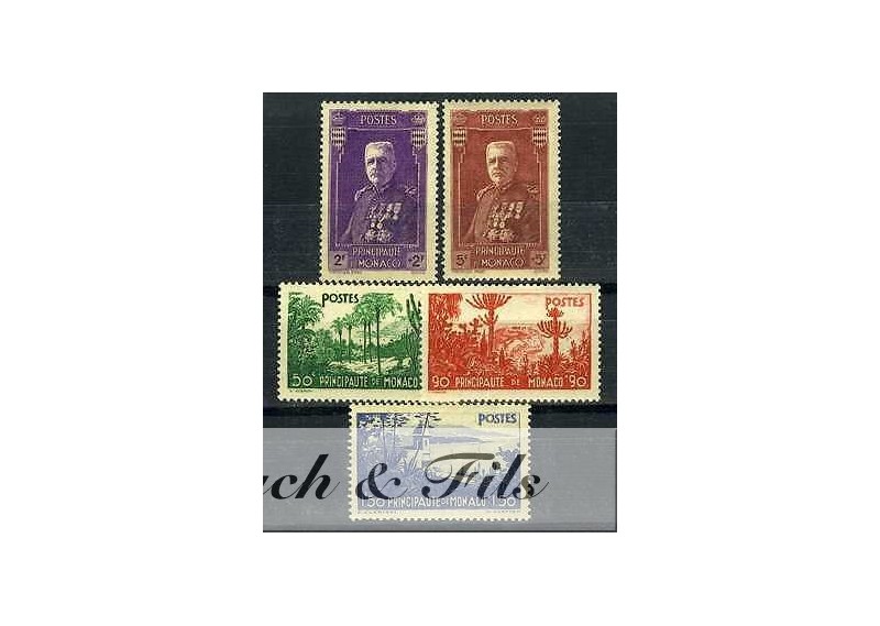 1937 MONACO N°135/139 TIMBRES POSTE JARDINS-LOUIS II xx