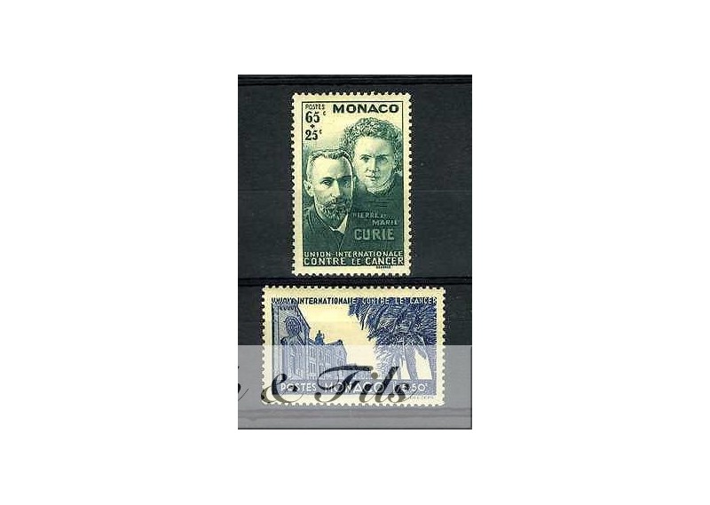 1938 MONACO N°167/168 TIMBRES POSTE P. ET M. CURIE xx