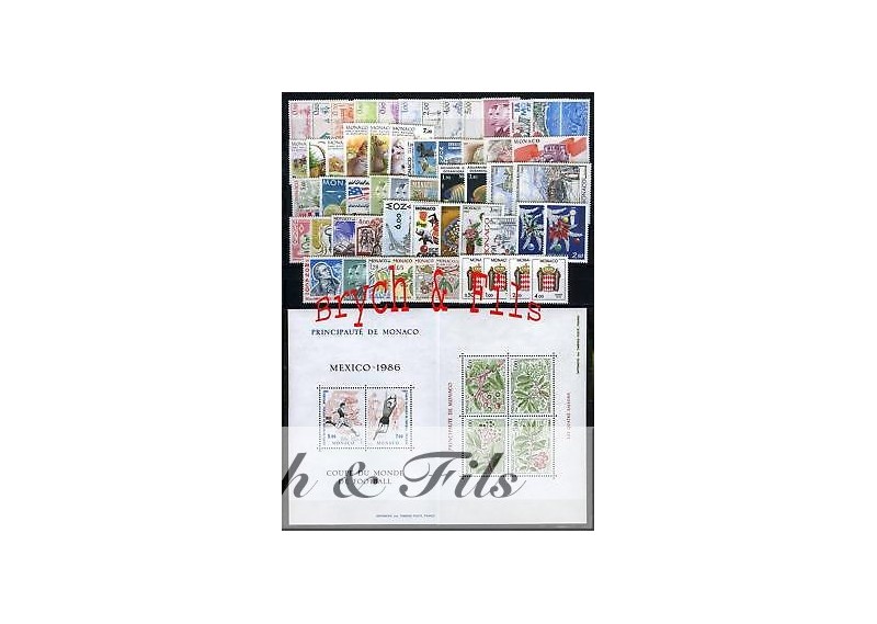 1986 MONACO ANNEE COMPLETE TIMBRES POSTE + PREO TAXE xx