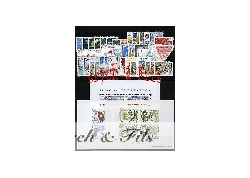 1988 MONACO ANNEE COMPLETE TIMBRES POSTE + PREO xx