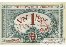 Billet Monaco 1 fr bleu série A 1920 Sans Numéro