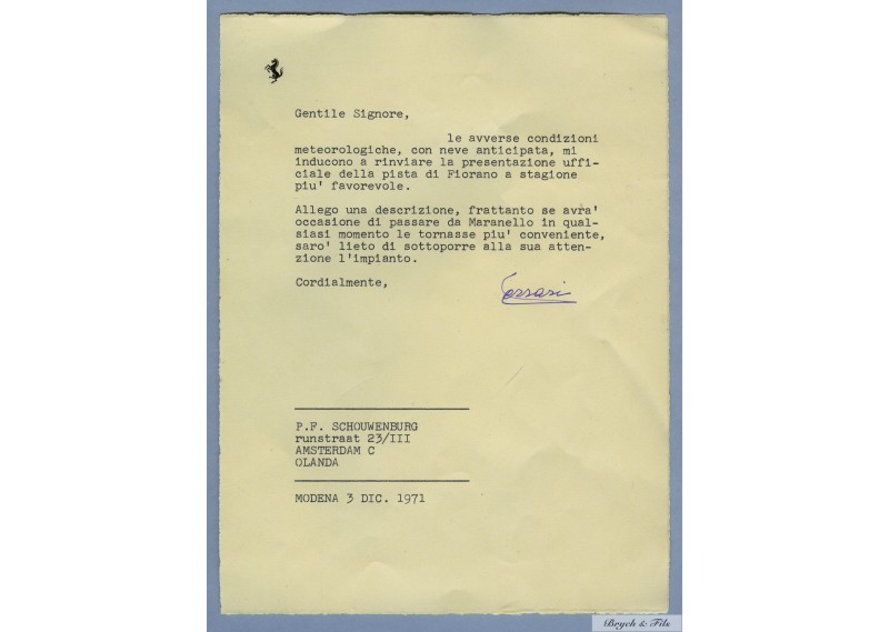 Lettre signé par Ferrari