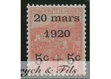 1920 MONACO N°43 TIMBRE POSTE MARIAGE xx