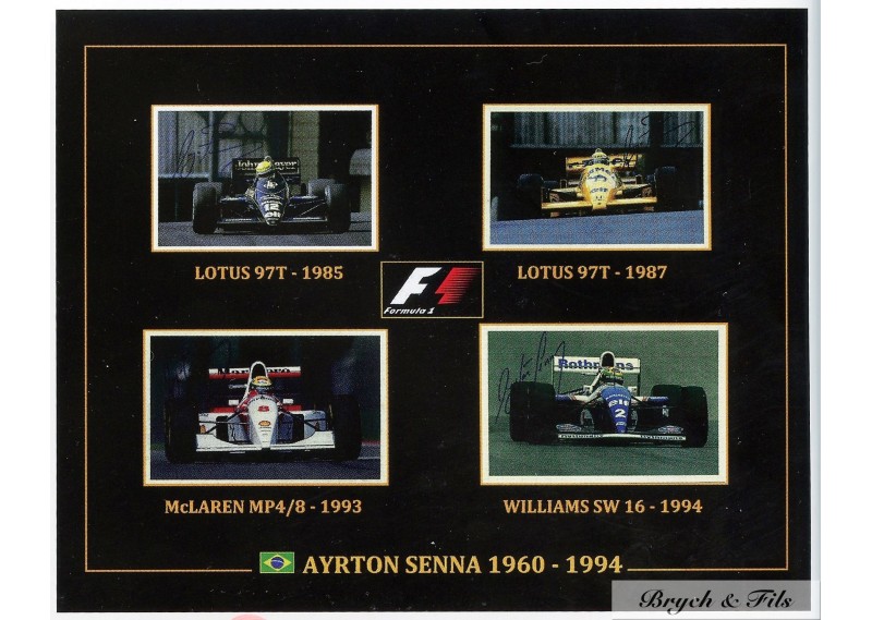 4 Autographes Photos Dédicacées Ayrton Senna F1 Lotus, McLaren, Williams