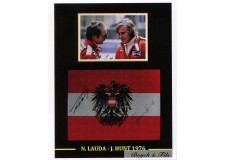 Autographes Drapeau Autrichien Dédicacée par Niki Lauda et James Hunt F1 1976