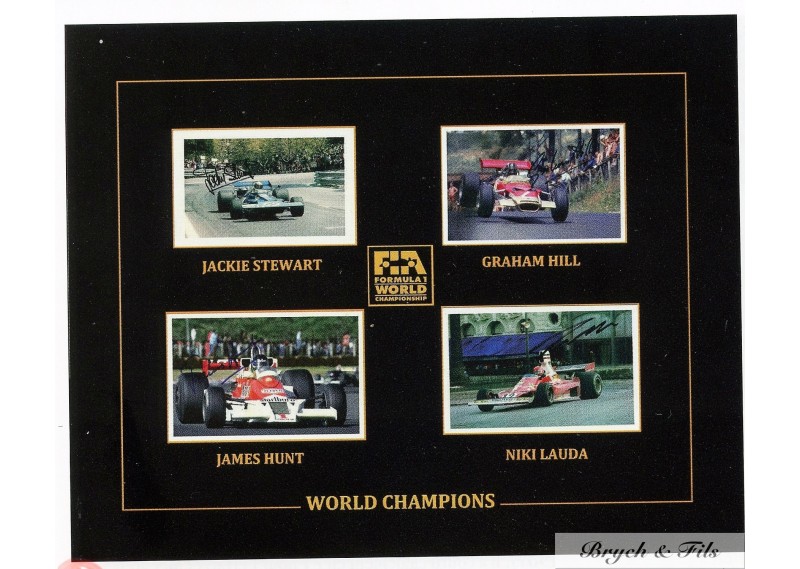  J. Stewart,G. Hill, J. Hunt, N. Lauda F1 Pilots 4 Signed Photo Autograph