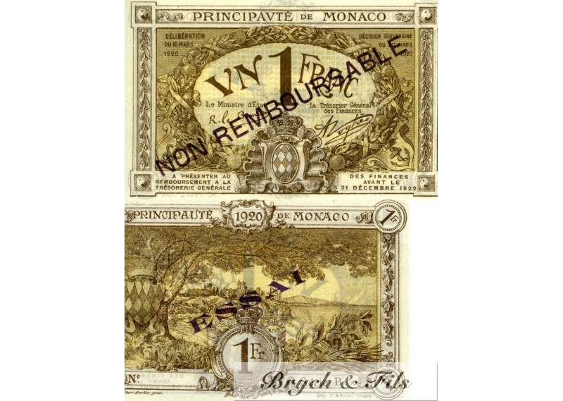 Billet Monaco 1 Fr Brun Essai 1920 Série B