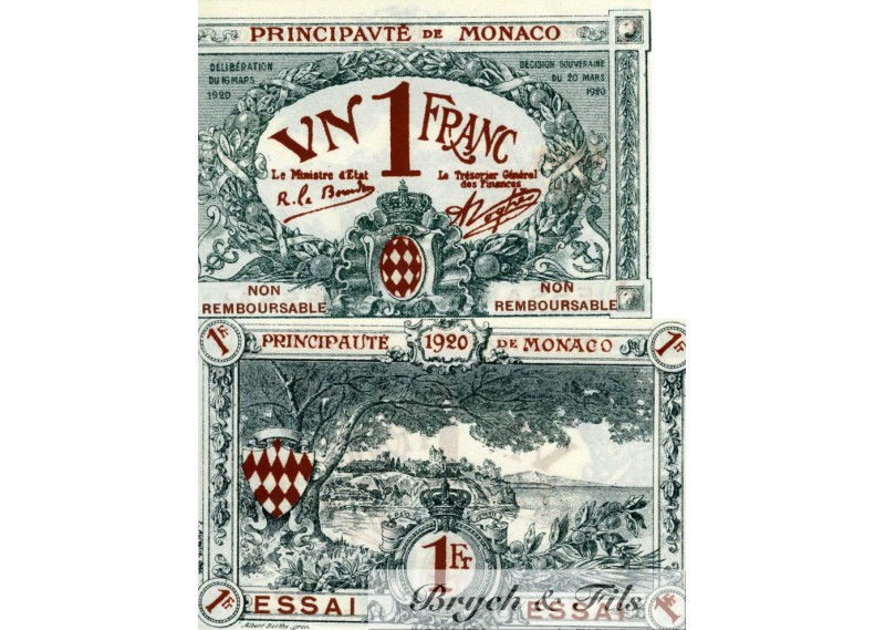 Billet Monaco 1 Fr bleu Essai 1920