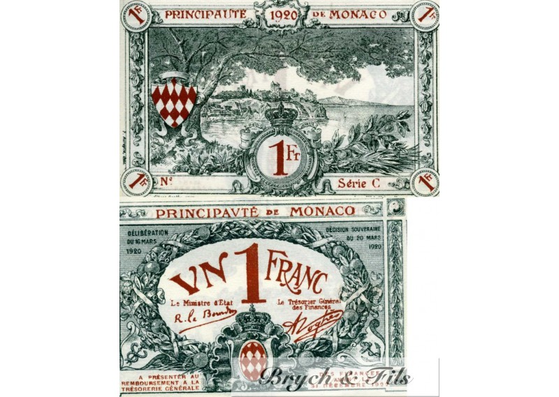 Billet Monaco 1 fr bleu série C 1920