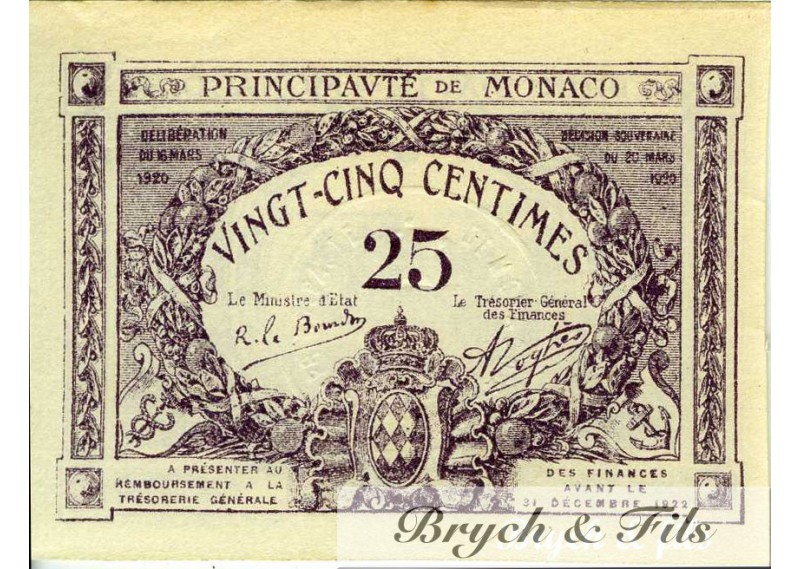 Billet Monaco 25 ct violet timbre sec 1920