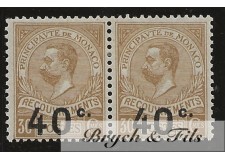 1919 Monaco Taxe N°12b Variété Chiffre espacé se Tenant A Normal x