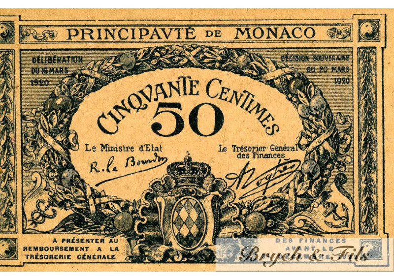 Billet Monaco 50 ct 1920 uniface Spl