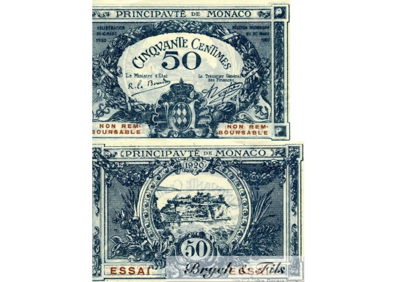 Billet Monaco 50 ct Essai 1920