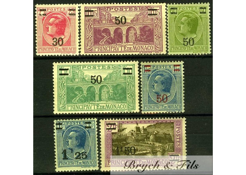 1926-31 MONACO N°104/110 TIMBRES POSTE SURCHAGES x