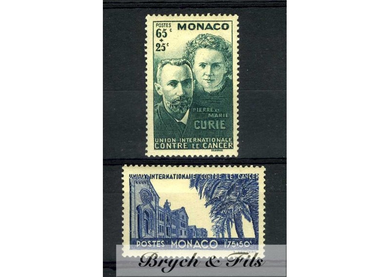 1938 MONACO N°167/168 TIMBRES POSTE PIERRE ET MARIE CURIE x