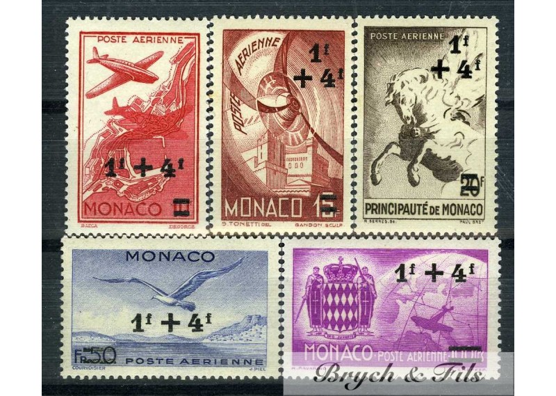 1945 MONACO POSTE AERIENNE YVERT ET TELLIER  N°8/12 x