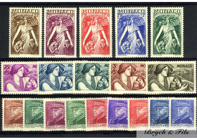 1941 MONACO ANNEE COMPLETE N°215/233 TIMBRES POSTE x