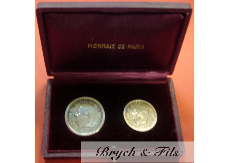 COFFRET 1 ET 2 FRANCS MONACO 1943 ESSAI ARGENT