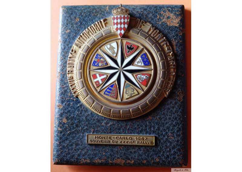 1967 MONACO BADGE PLAQUE CALANDRE EMAILLE 36e RALLYE MONTE CARLO