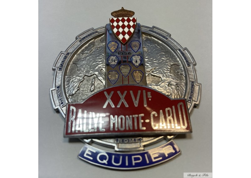 1956 MONACO BADGE PLAQUE CALANDRE EMAILLEE 26e RALLYE MONTE CARLO SANS SUPPORT