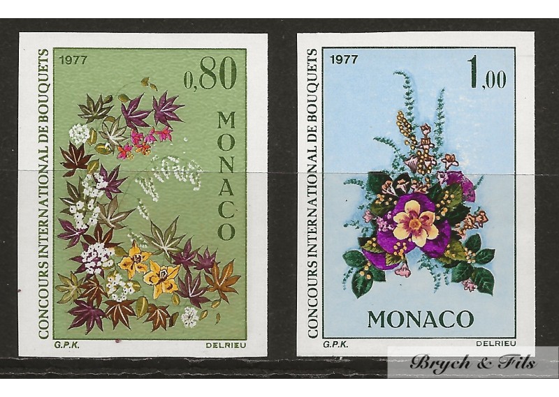 1976 MONACO N°1076-77 NON DENTELE  CONCOURS INTERNATIONAL DE BOUQUETS xx