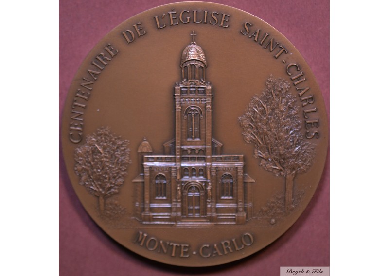 1883-1983 MONACO MEDAILLE CENTENAIRE EGLISE ST CHARLES Bronze