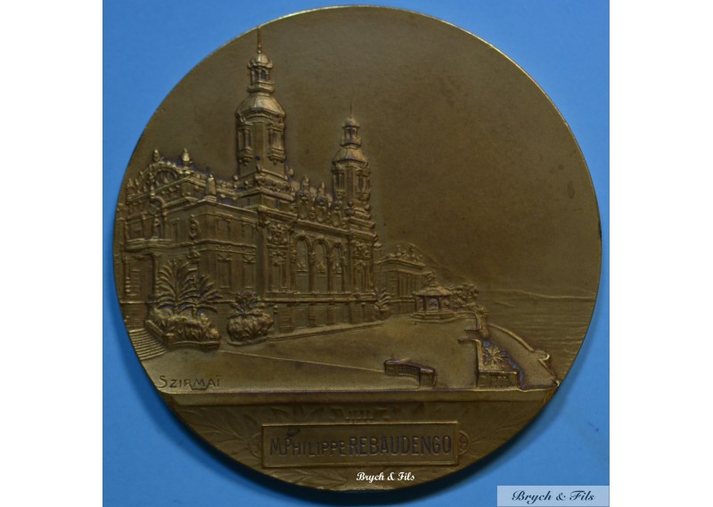 1863-1913 MONACO MEDAILLE CINQUANTENAIRE FONDATION SBM NOMINATIVE P. REBAUDENGO BRONZE